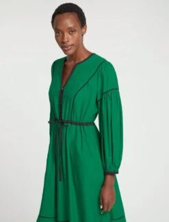 Salone Linen Blend Maxi Dress - Emerald Green Black -Cheap Closet Curation Store RSHT D522 SALONE EMERALDGREENBLACK LS 3914