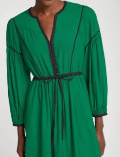 Salone Linen Blend Maxi Dress - Emerald Green Black -Cheap Closet Curation Store RSHT D522 SALONE EMERALDGREENBLACK LS 3916