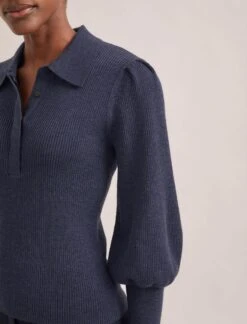 Eva Merino Wool Collared Jumper - Denim Blue -Cheap Closet Curation Store RSHT K143 EVA DENIMBLUE TR77 CLEMENT NAVY 1642