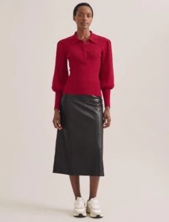 Eva Merino Wool Collared Jumper - Red -Cheap Closet Curation Store RSHT K143 EVA RED LS 453