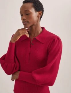 Eva Merino Wool Collared Jumper - Red -Cheap Closet Curation Store RSHT K143 EVA RED LS 496