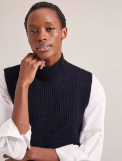 Janie Cashmere Blend Funnel Neck Sleeveless Jumper - Navy -Cheap Closet Curation Store RSHT K156 JANIE NAVY LS 0556