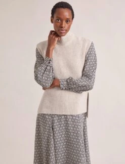 Janice Cashmere Blend Funnel Neck Sleeveless Jumper - Oatmeal -Cheap Closet Curation Store RSHT K157 JANICE OATMEAL LS 2304