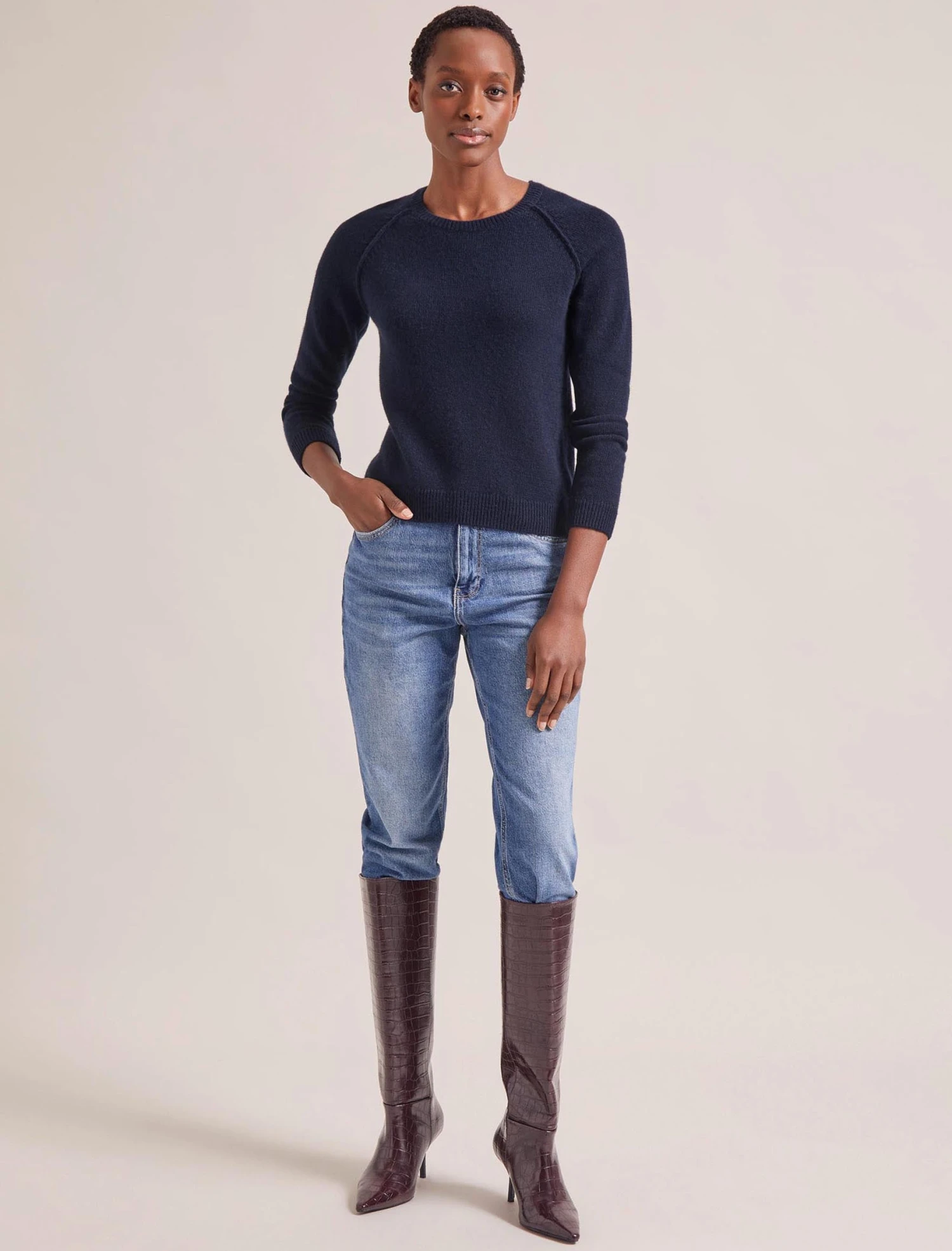 Drew Cashmere Jumper - Navy 4 Drew Cashmere Jumper - Navy - Image 2