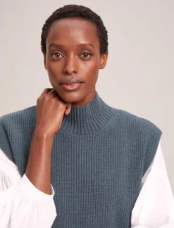 Janice Wool Funnel Neck Sleeveless Jumper - Slate Blue -Cheap Closet Curation Store RSHT K25 JANICE SLATEBLUE LS 41704