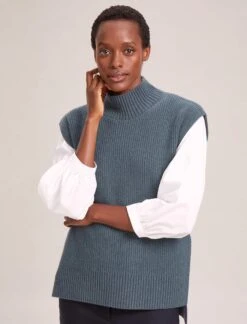 Janice Wool Funnel Neck Sleeveless Jumper - Slate Blue -Cheap Closet Curation Store RSHT K25 JANICE SLATEBLUE LS 41722
