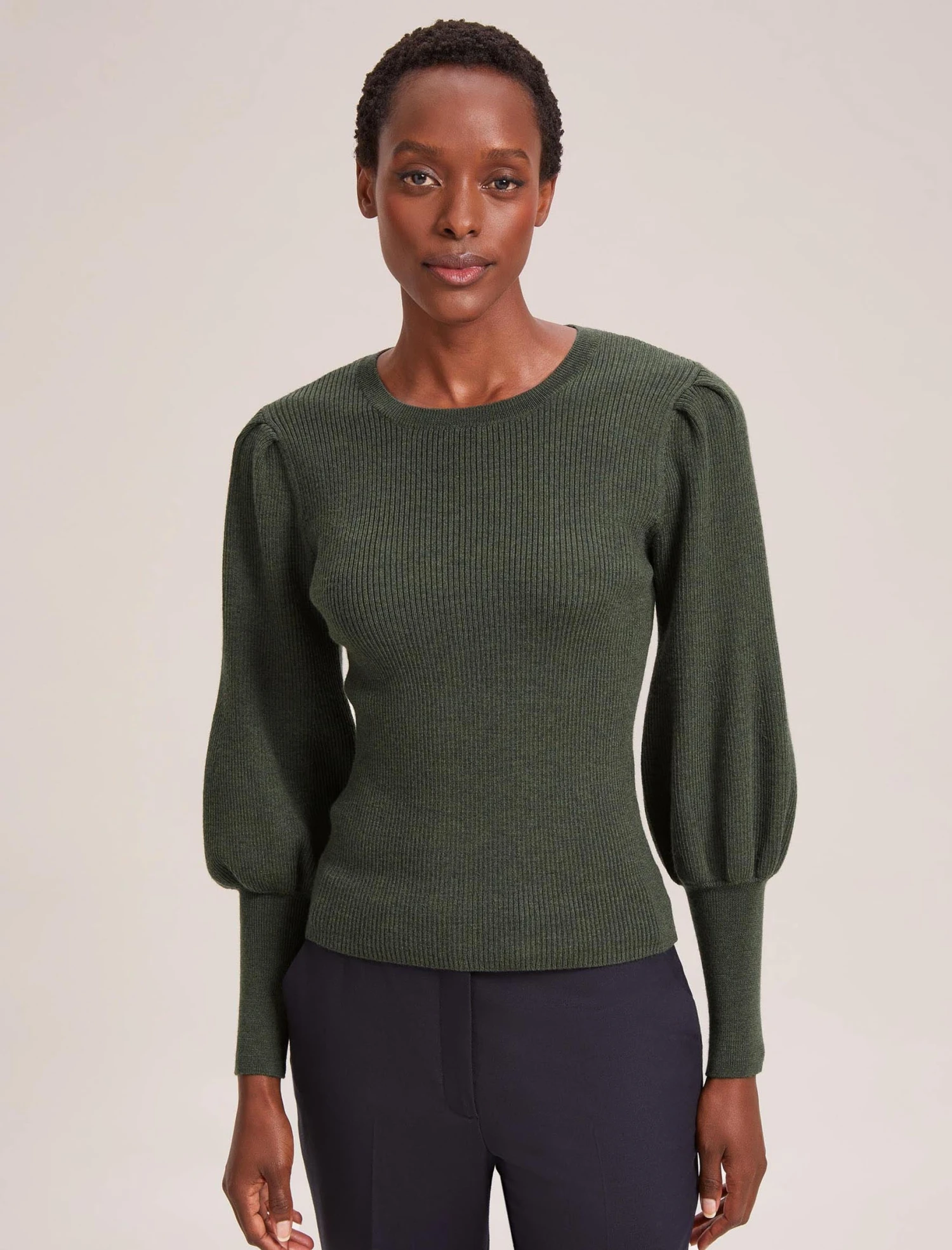 Eva Wool Crew Neck Jumper - Khaki 5 Eva Wool Crew Neck Jumper - Khaki - Image 3