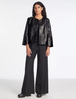 Leah Leather Cropped Jacket - Black -Cheap Closet Curation Store RSHT LEAH JK50 BLACK LS 1006