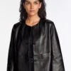 Leah Leather Cropped Jacket - Black