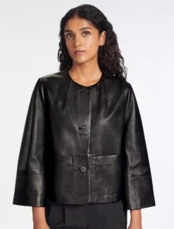 Leah Leather Cropped Jacket - Black -Cheap Closet Curation Store RSHT LEAH JK50 BLACK LS 966