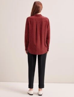 Skyla Silk Shirt - Lipstick White Polka Dot -Cheap Closet Curation Store RSHT S35 SKYLA LIPSTICKWHITEPOLKADOT LS 0008