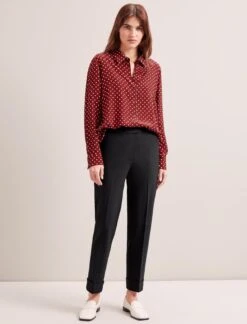 Skyla Silk Shirt - Lipstick White Polka Dot -Cheap Closet Curation Store RSHT S35 SKYLA LIPSTICKWHITEPOLKADOT LS 0015