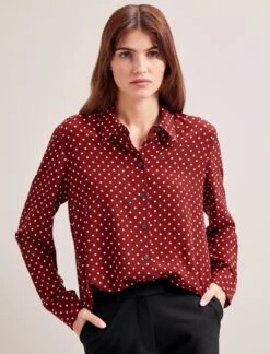 Skyla Silk Shirt - Lipstick White Polka Dot