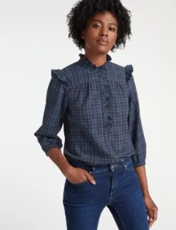 Cheap Closet Curation Store 24 Sybil Cotton Shirt - Navy Crimson White Check