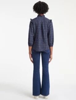 Sybil Cotton Shirt - Navy Crimson White Check -Cheap Closet Curation Store RSHT S51 SYBIL NAVY CRIMSON WHITECHECK LS 19167