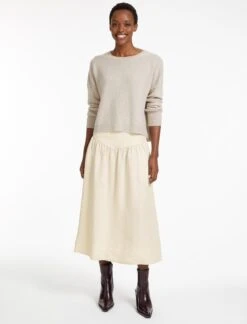Lyla Techni Linen Midi Skirt - Cream