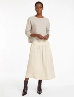Lyla Techni Linen Midi Skirt - Cream -Cheap Closet Curation Store RSHT SK130 LYLA CREAM LS 28246