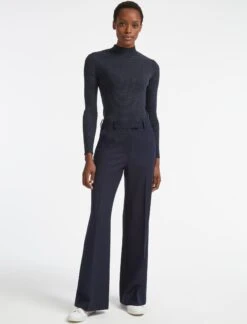 Terence Classic Winter Wool Blend Wide Leg Trouser - Navy