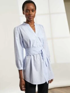 Cheap Closet Curation Store 28 Stevie Cotton Shirt - Light Blue White Stripe