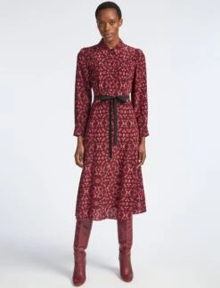 Tierney Silk Midi Shirt Dress - Rose Shibori Print