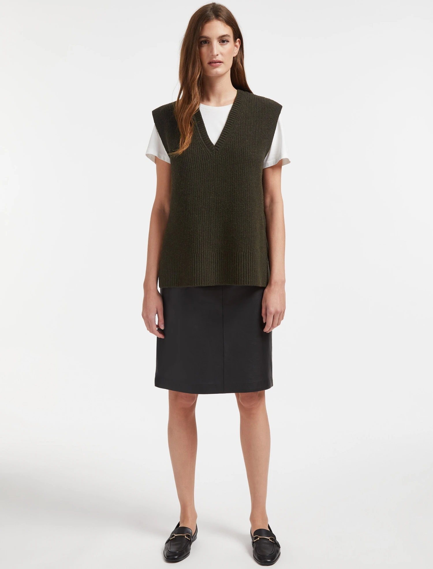 Janice Wool V Neck Sleeveless Jumper - Khaki 4 Janice Wool V Neck Sleeveless Jumper - Khaki - Image 2