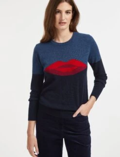 Love Lips Cashmere Jumper - Navy