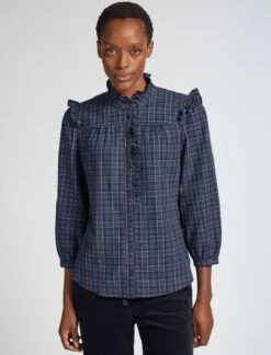 Sybil Cotton Shirt - Navy Crimson White Check -Cheap Closet Curation Store SP22 S51 SYBIL NAVY CRIMSON WHITECHECK LS 3683