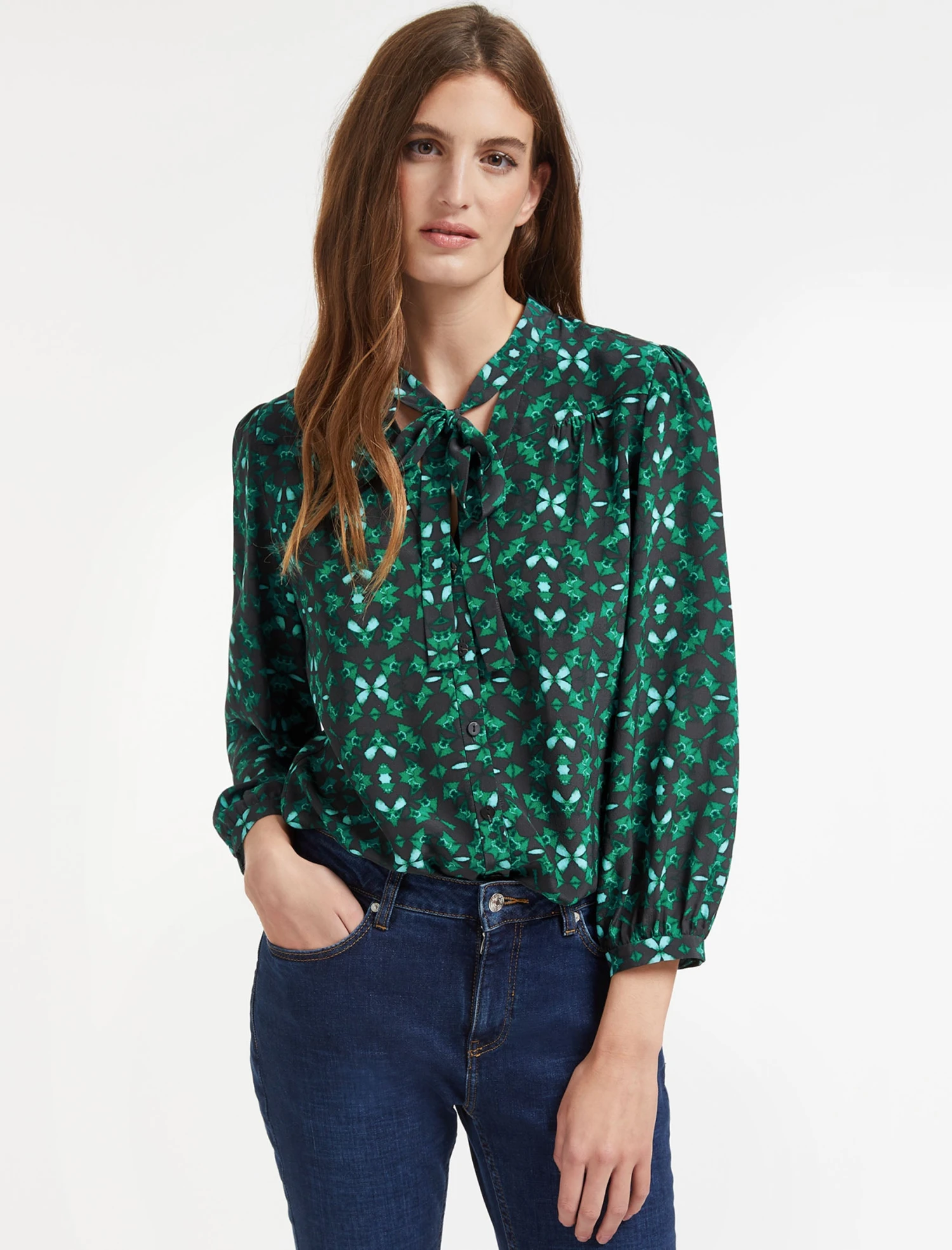Beckett Silk Blouse - Green Shibori Print 3 Beckett Silk Blouse - Green Shibori Print
