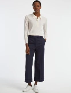 Turner Classic Wool Crop Wide Leg Trouser - Navy