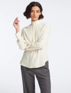 Riley Silk Funnel Neck Blouse - Cream -Cheap Closet Curation Store SP23 B147 RILEY CREAM LS 26720