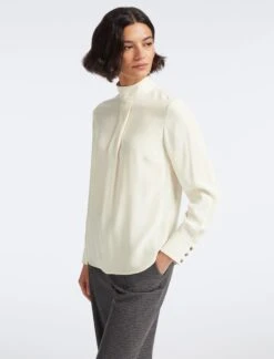 Riley Silk Funnel Neck Blouse - Cream -Cheap Closet Curation Store SP23 B147 RILEY CREAM LS 26732