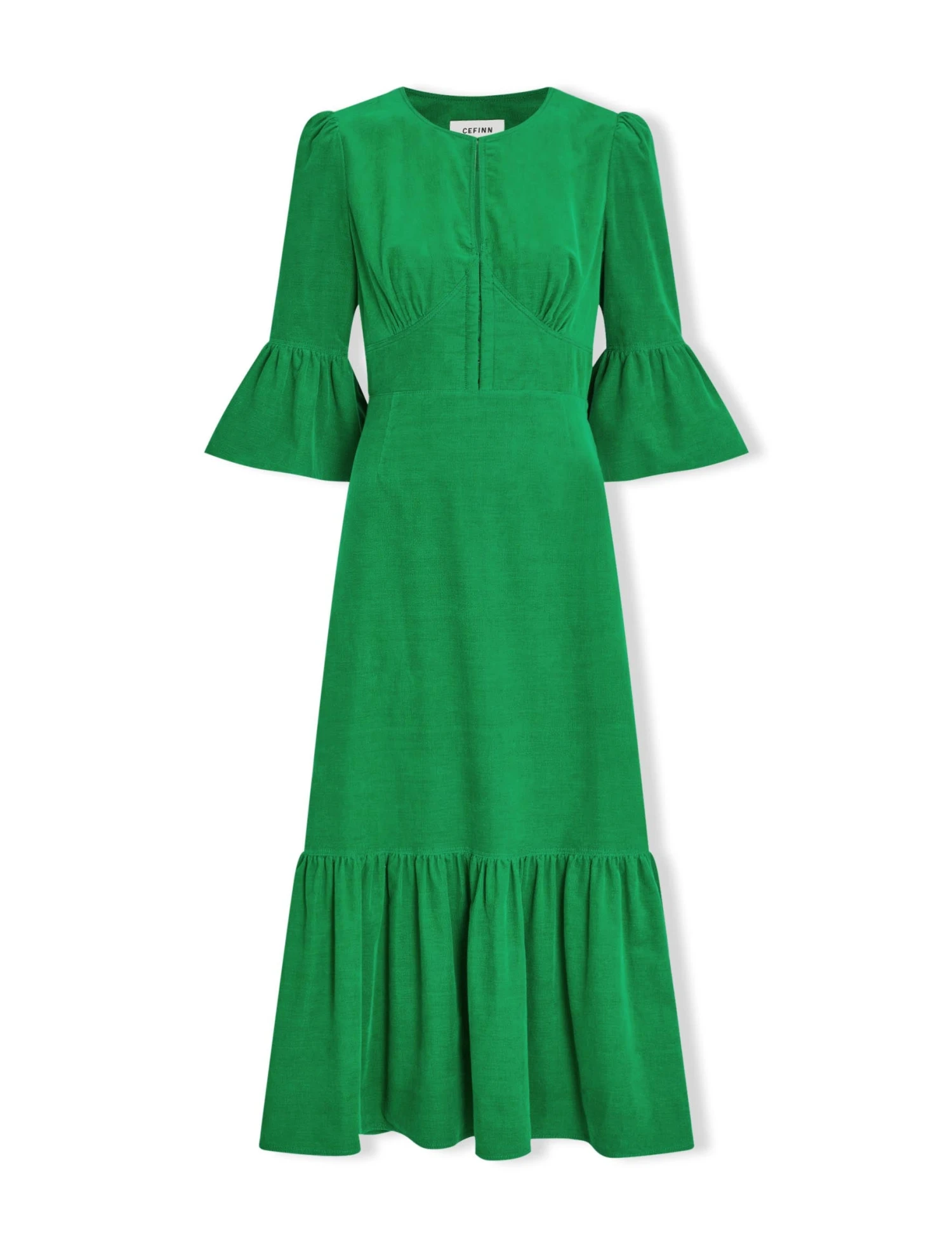 Daphne Pin Corduroy Round Neck Maxi Dress - Emerald Green 9 Daphne Pin Corduroy Round Neck Maxi Dress - Emerald Green - Image 7