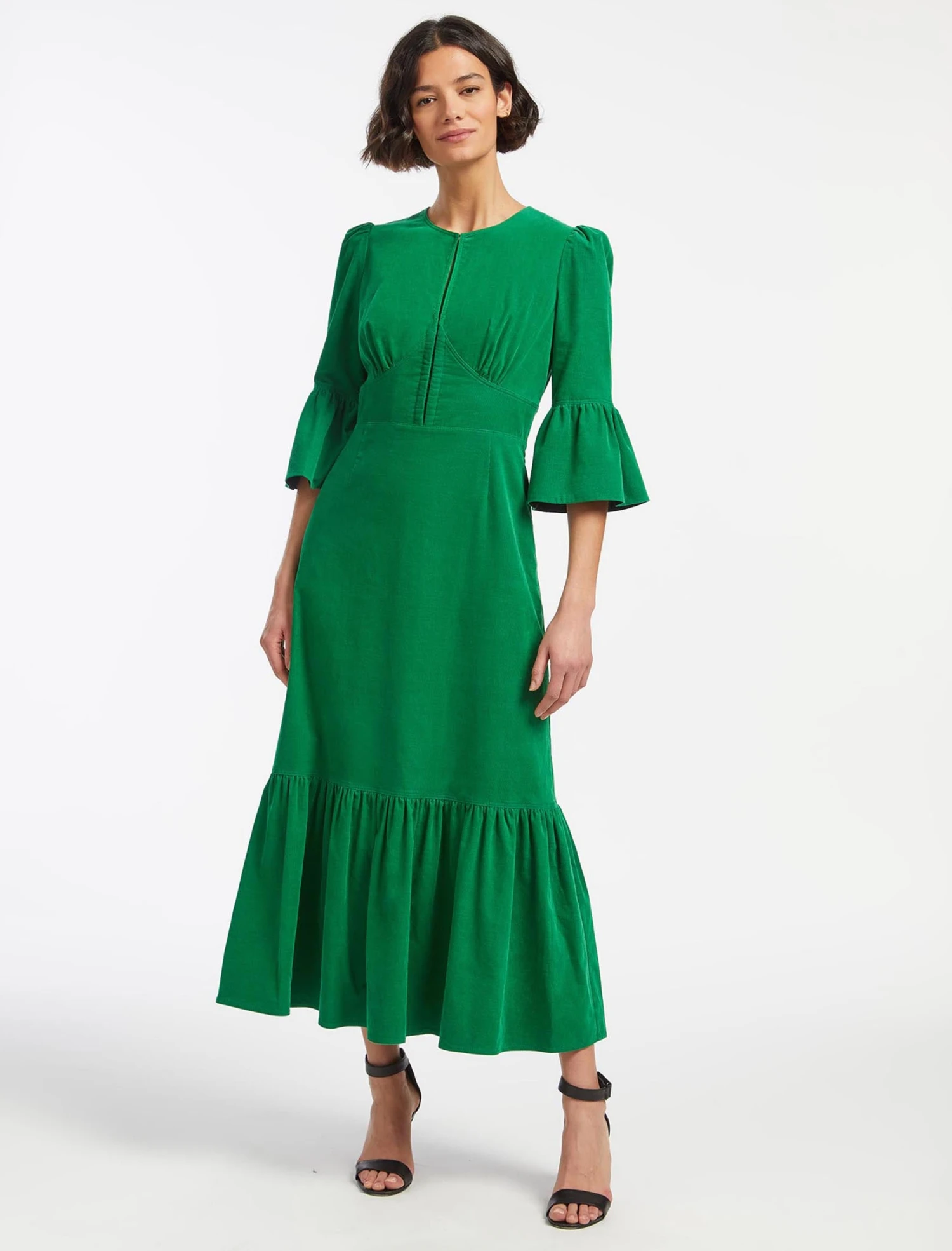 Daphne Pin Corduroy Round Neck Maxi Dress - Emerald Green 6 Daphne Pin Corduroy Round Neck Maxi Dress - Emerald Green - Image 4