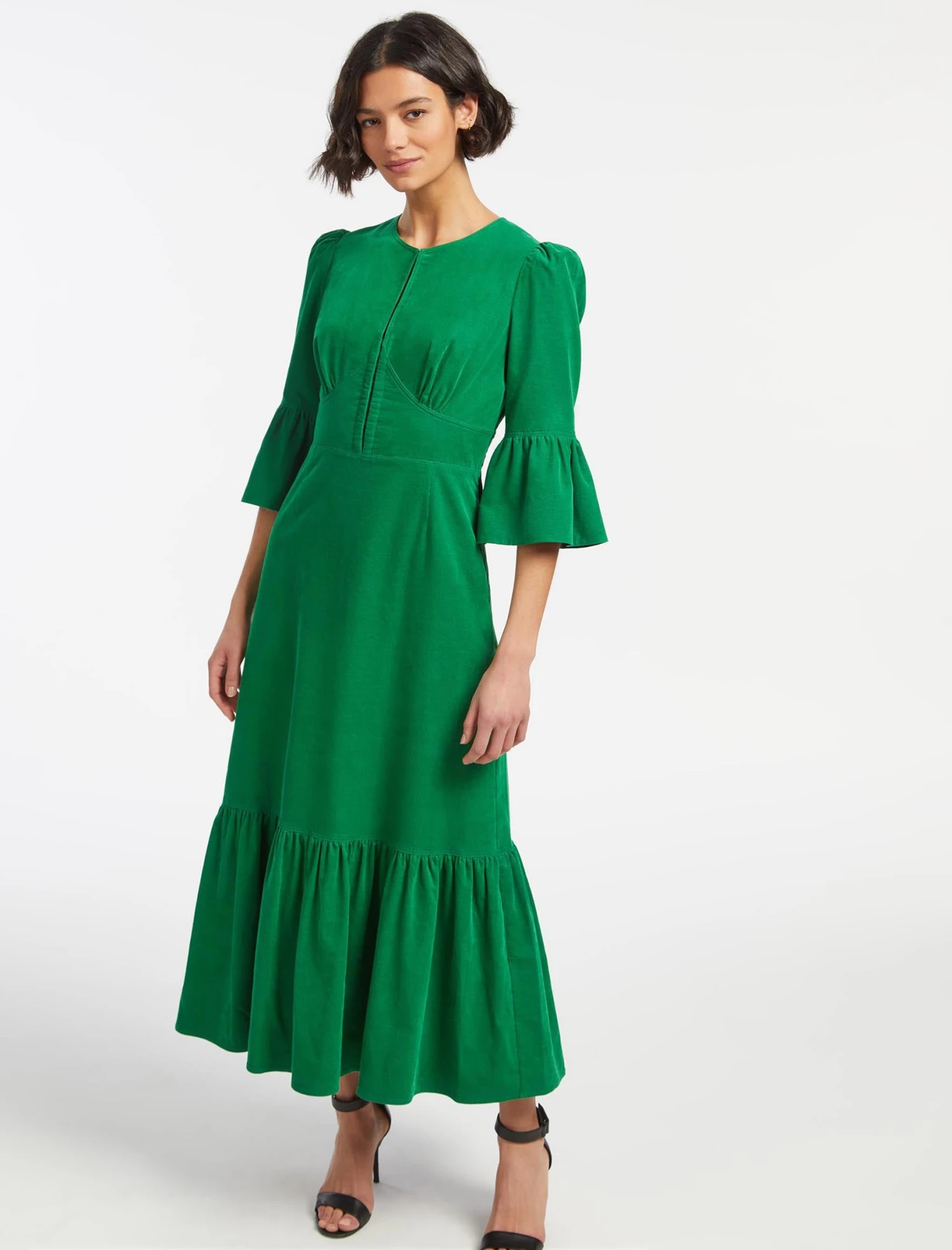 Daphne Pin Corduroy Round Neck Maxi Dress - Emerald Green 3 Daphne Pin Corduroy Round Neck Maxi Dress - Emerald Green