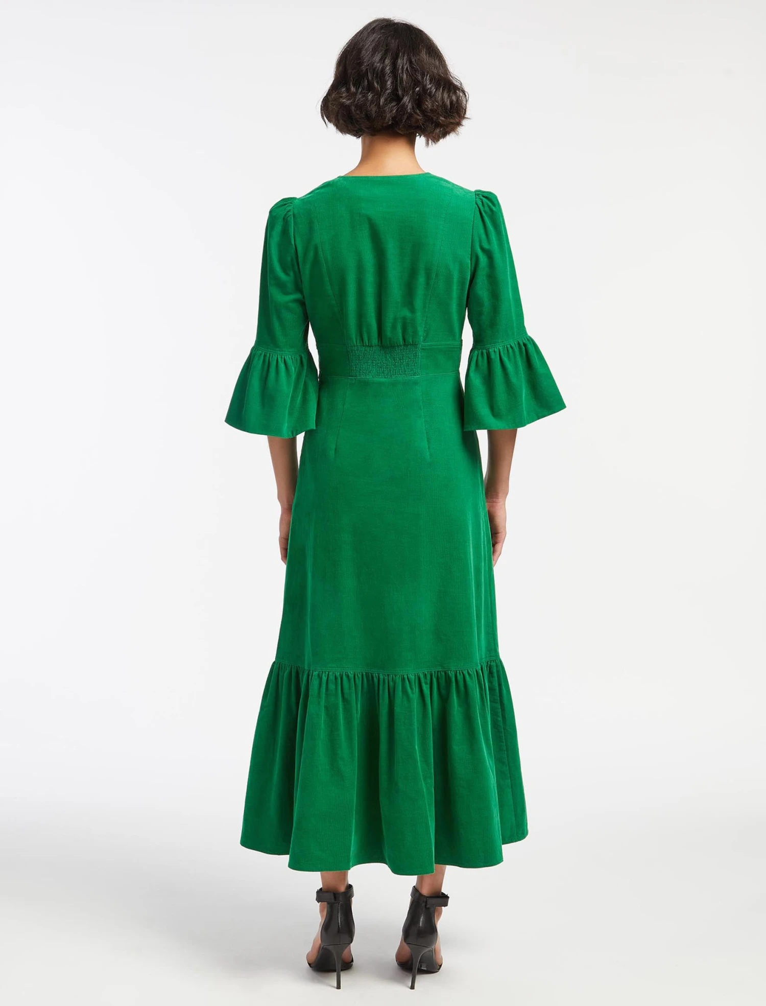 Daphne Pin Corduroy Round Neck Maxi Dress - Emerald Green 8 Daphne Pin Corduroy Round Neck Maxi Dress - Emerald Green - Image 6