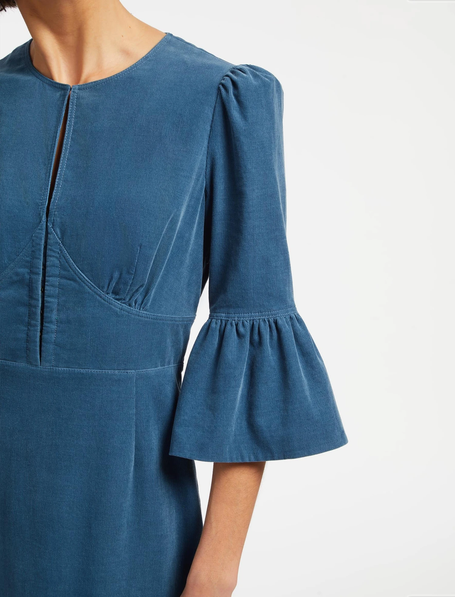 Daphne Pin Corduroy Round Neck Maxi Dress - Mid Blue 5 Daphne Pin Corduroy Round Neck Maxi Dress - Mid Blue - Image 3