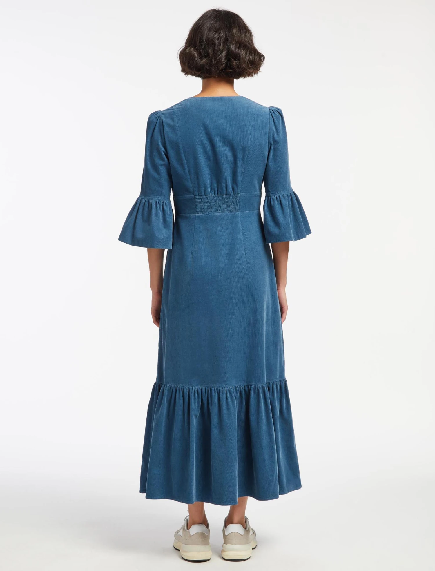 Daphne Pin Corduroy Round Neck Maxi Dress - Mid Blue 7 Daphne Pin Corduroy Round Neck Maxi Dress - Mid Blue - Image 5