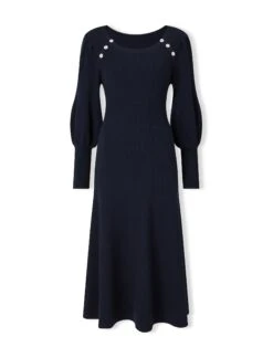 Eva Wool Round Neck Dress - Navy -Cheap Closet Curation Store SP23 D497 NAVY CO