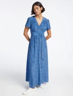 Gina Silk Maxi Dress - Blue Lips Eyes Print -Cheap Closet Curation Store SP23 D499 L GINA BLUELIPSEYESPRINT LS 3658