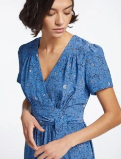 Gina Silk Maxi Dress - Blue Lips Eyes Print -Cheap Closet Curation Store SP23 D499 L GINA BLUELIPSEYESPRINT LS 3675