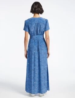 Gina Silk Maxi Dress - Blue Lips Eyes Print -Cheap Closet Curation Store SP23 D499 L GINA BLUELIPSEYESPRINT LS 3686