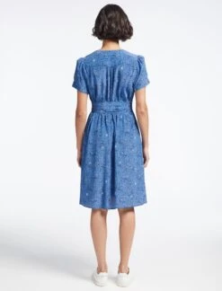 Gina Silk Knee Length Dress - Blue Lips Eyes Print -Cheap Closet Curation Store SP23 D499 S GINA BLUELIPSEYESPRINT LS 3602