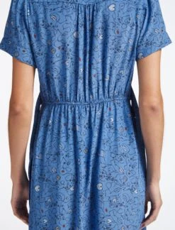 Gina Silk Knee Length Dress - Blue Lips Eyes Print -Cheap Closet Curation Store SP23 D499 S GINA BLUELIPSEYESPRINT LS 3605
