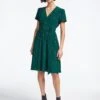 Gina Silk Knee Length Dress - Dark Green Lips Eyes Print -Cheap Closet Curation Store SP23 D499 S GINA DARKGREENLIPSEYESPRINT LS 3367
