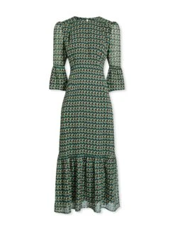 Tibi Maxi Dress - Black Green Heart Geo Print -Cheap Closet Curation Store SP23 D500 TIBI BLACKGREENHEARTGEOPRINT CO