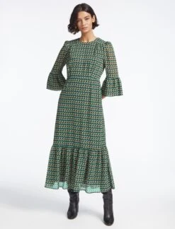 Tibi Maxi Dress - Black Green Heart Geo Print