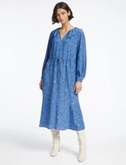 Georgia Silk Midi Dress - Blue Lips Eyes Print -Cheap Closet Curation Store SP23 D503 GEORGIA BLUELIPSEYESPRINT LS 3691