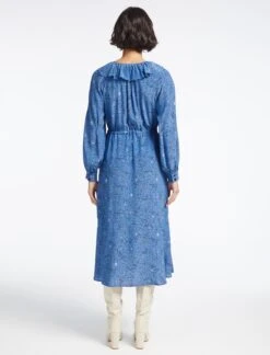 Georgia Silk Midi Dress - Blue Lips Eyes Print -Cheap Closet Curation Store SP23 D503 GEORGIA BLUELIPSEYESPRINT LS 3797