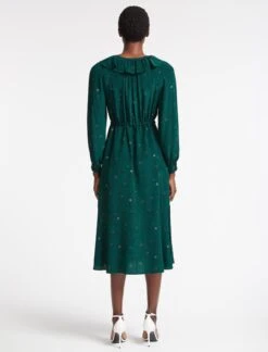Georgia Silk Midi Dress - Dark Green Lips Eyes Print -Cheap Closet Curation Store SP23 D503 GEORGIA DARKGREENLIPSEYESPRINT LS 1829