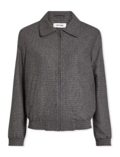 Lexi Wool Bomber Jacket - Charcoal Navy Black Check -Cheap Closet Curation Store SP23 JK36 LEXI CHARCOAL NAVY BLACK CHECK CO